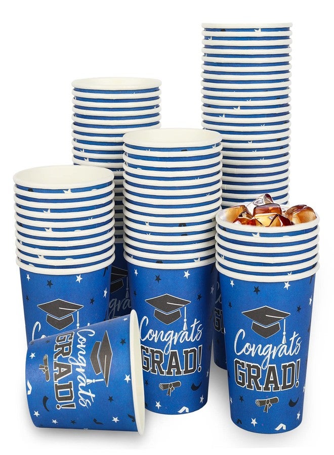 Whaline 100Pcs Graduation Disposable Cups Congrats Grad Paper Cups Graduation Hat Stars Party Drinking Cups for Hot Drinks Cold Beverage Grad Party Supplies, 9 Oz - Image 1